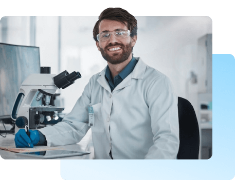 Researcher working in laboratory with Editage tools